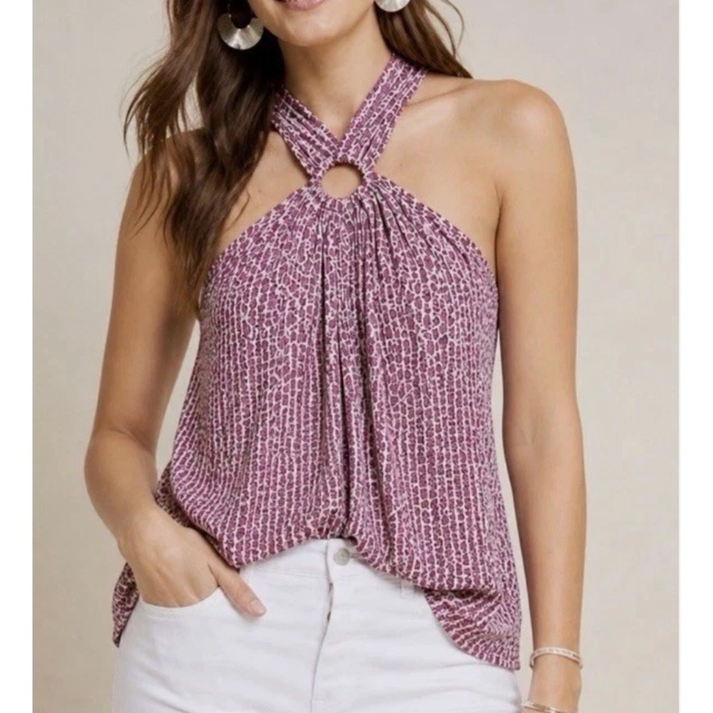 Maeve Anthropologie Mica Pink Floral Halter Tank‎ Top Ring Neck Blouse Size 10